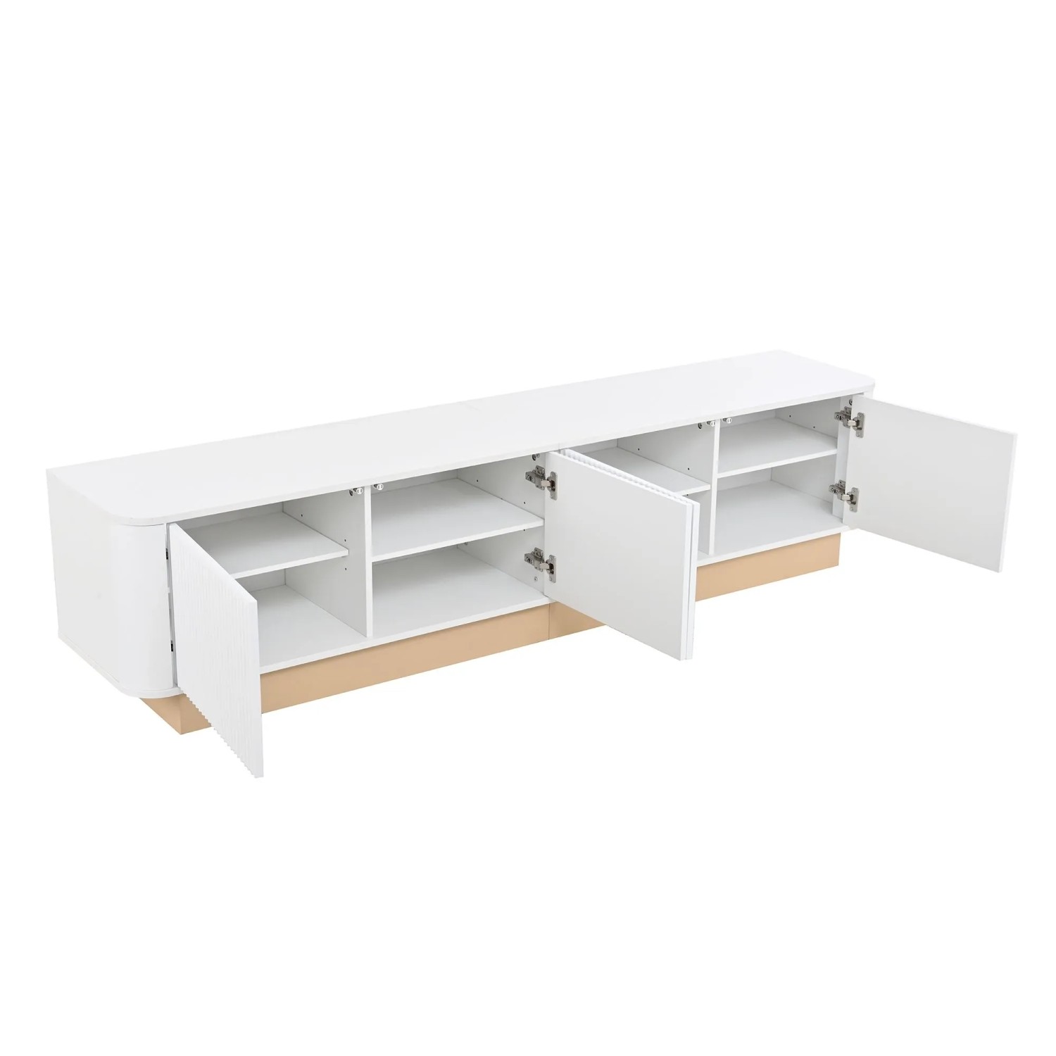 okwish TV Lowboard Geriffelt Luxus 4 Türen Verstellbare Fächer MDF 200x40x47.5cm Weiß