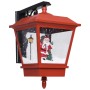 Rote Weihnachts-Wandleuchte mit LED-Licht, Schneefallfunktion, Weihnachtsmann und Laterne. Festliche Weihnachtsdekoration.