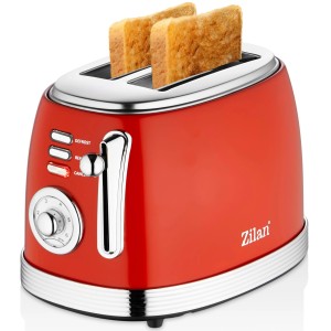 Roter Zilan Retro Toaster für 2 Scheiben mit Bräunungsgrad-Regler und Toastscheiben