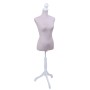 Elegante rosa Schneiderpuppe mit Stoffbezug, weißem Holzknauf und weißem Holz-Standfuß. Für Mode & Dekoration.