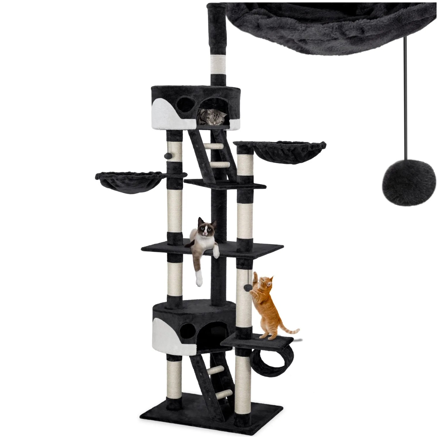 Tectake Kratzbaum Hansi 243 Bis 260 cm Sisal  60 x 45 x 260 cm Schwarz Weiß