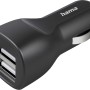 Schwarzes Hama Auto-Ladegerät mit 2 USB-A-Buchsen (12W) für Zigarettenanzünder.