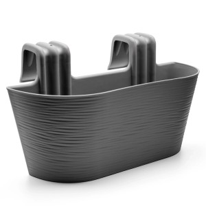 BigDean 2x Blumenkasten Balkongeländer 43cm Blumenkästen mit Wasserspeicher Balkonkasten mit Halterung Anthrazit mit Struktur