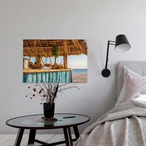 Bricoflor Leinwandbild: Strandbar in Türkis mit Hawaii-Flair. Wanddekoration für Küche & Wohnraum.