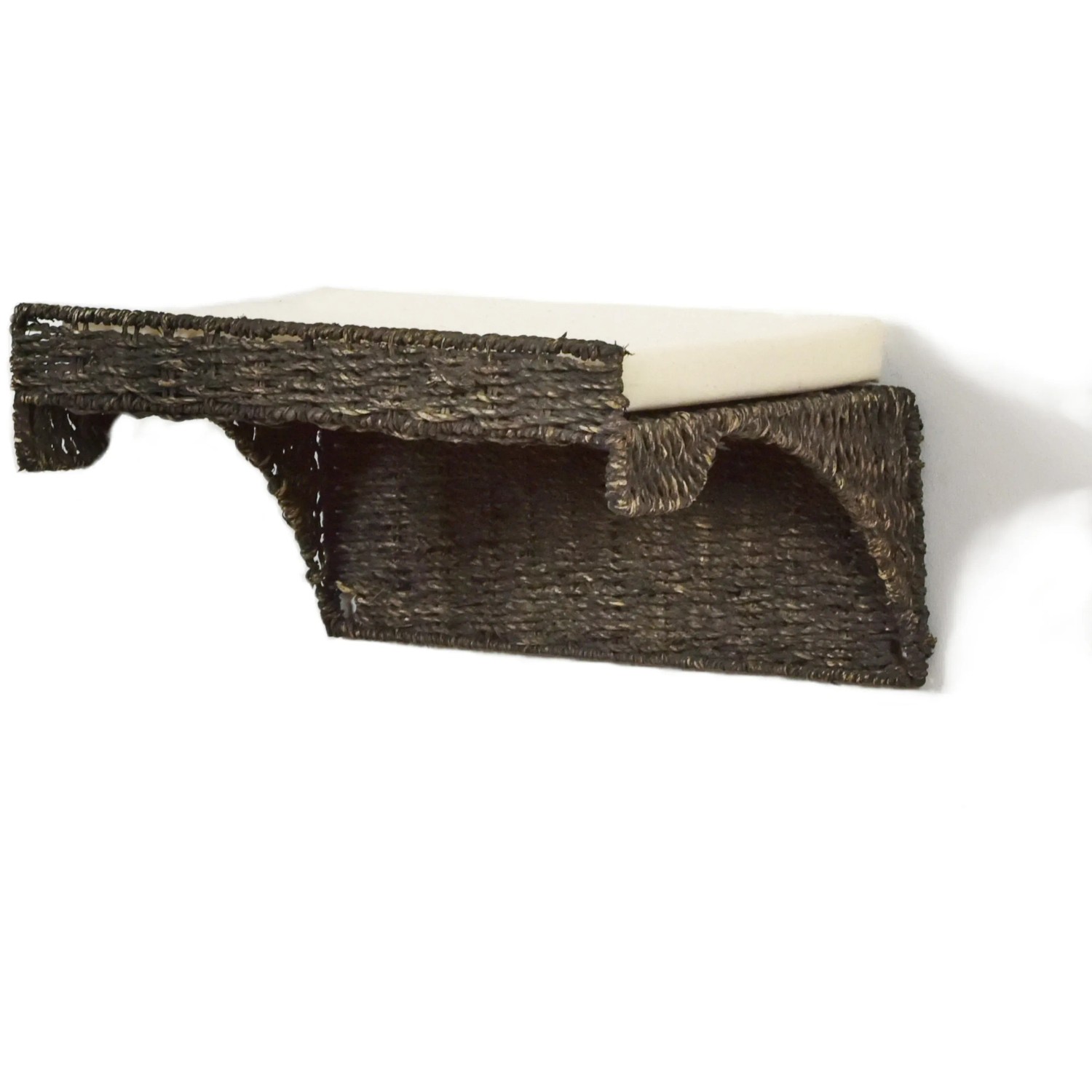 Schwarze Silvio Design Wandliege aus Seegras mit Kissen, Kratzbaum für Katzen.