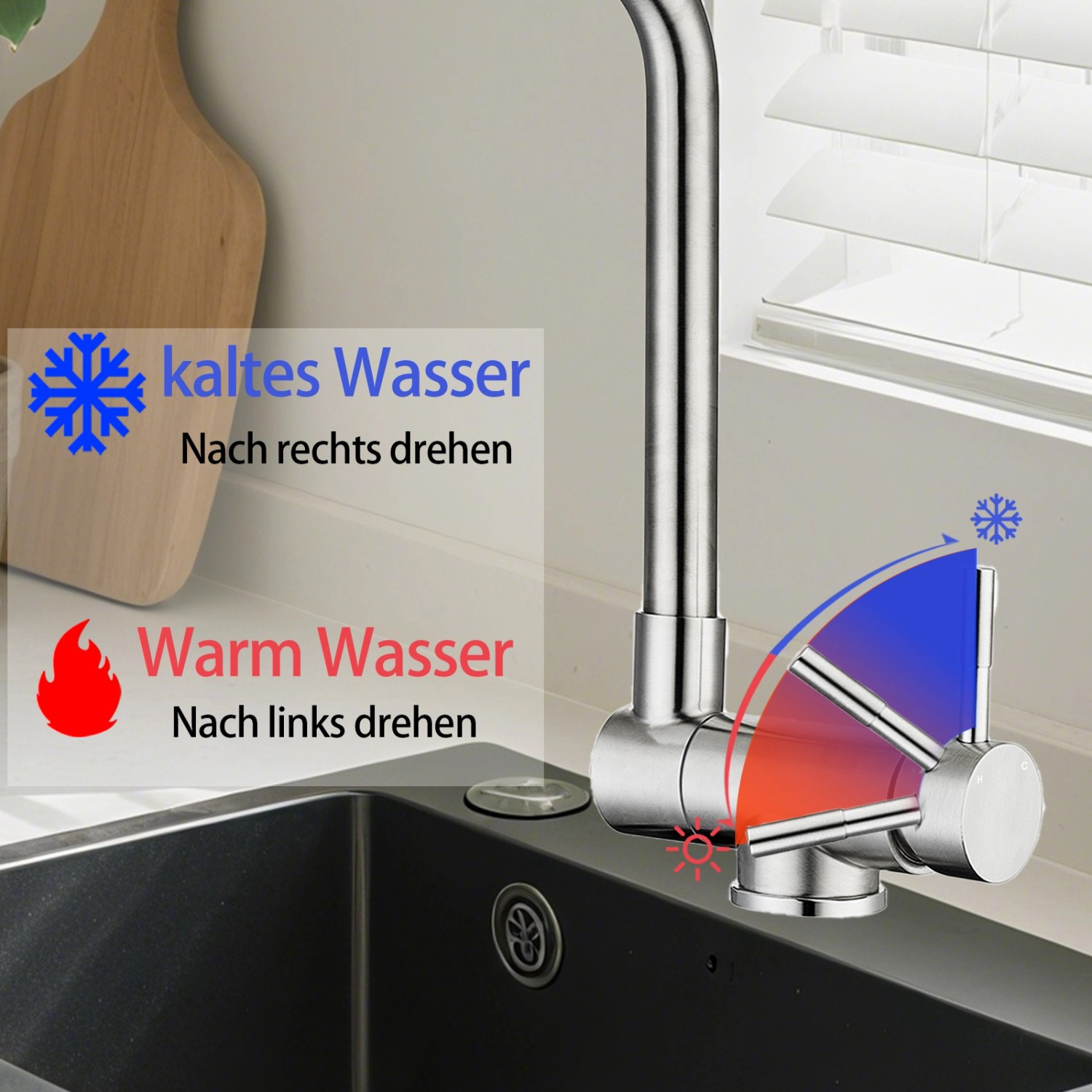 AICA Wasserhahn Faltbare 360° Drehbare Silber Küchenarmatur 304 Edelstahl Hochdruckfest Mischbatterie Spültischarmatur_5
