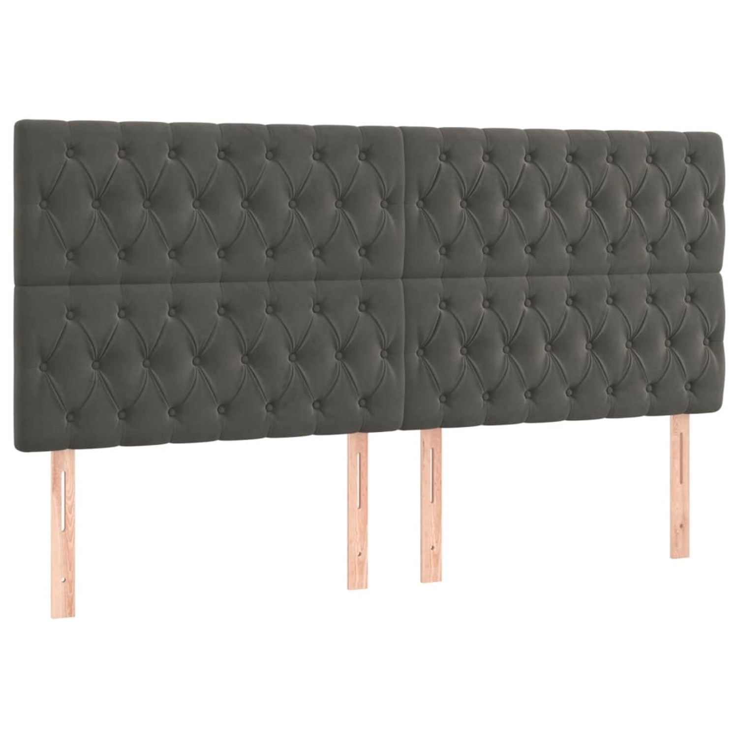 Dunkelgraues vidaXL Boxspringbett Kopfteil mit Samtbezug und Knopfheftung.