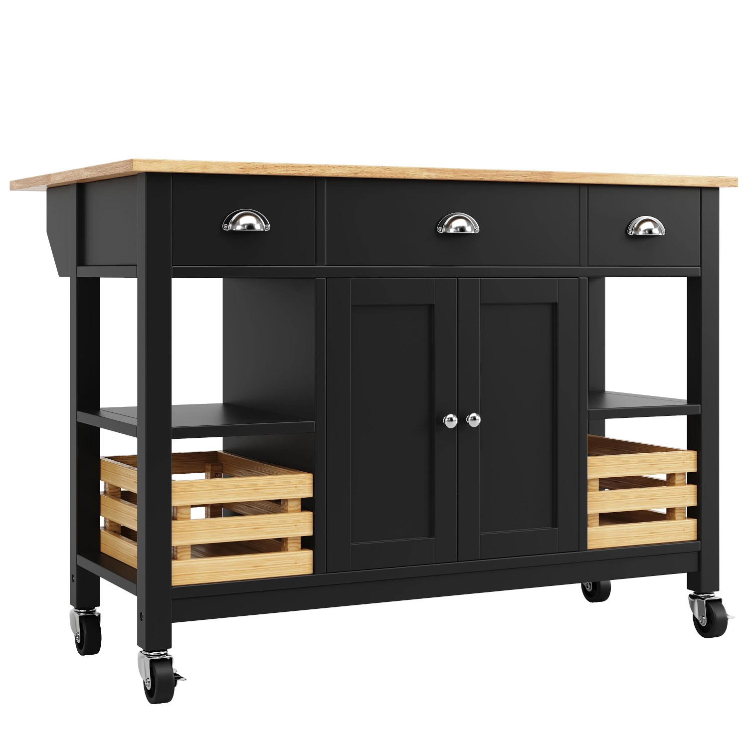 Okwish Kücheninsel Mit Kiefernkorb Stauraum Esstisch Küche 120x45x90cm Schwarz