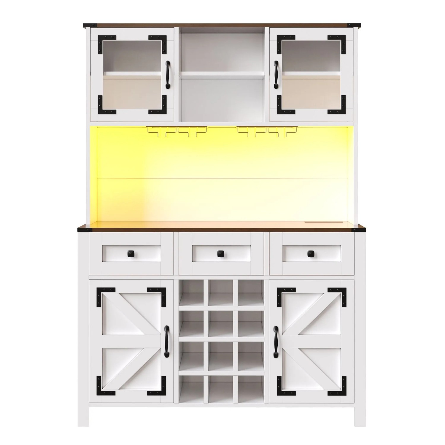 Merax Hochschrank 120x40x170cm  USB  Steckdose  LED  4 Türen  3 Schubladen Weiß
