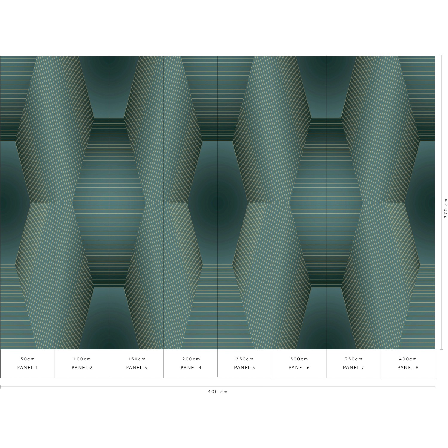 Erismann Fototapete Guido Maria Kretschmer Orion Petrol, 4,0x2,7m, mit grafischem 3D-Look in Petrol und Metallic-Optik.