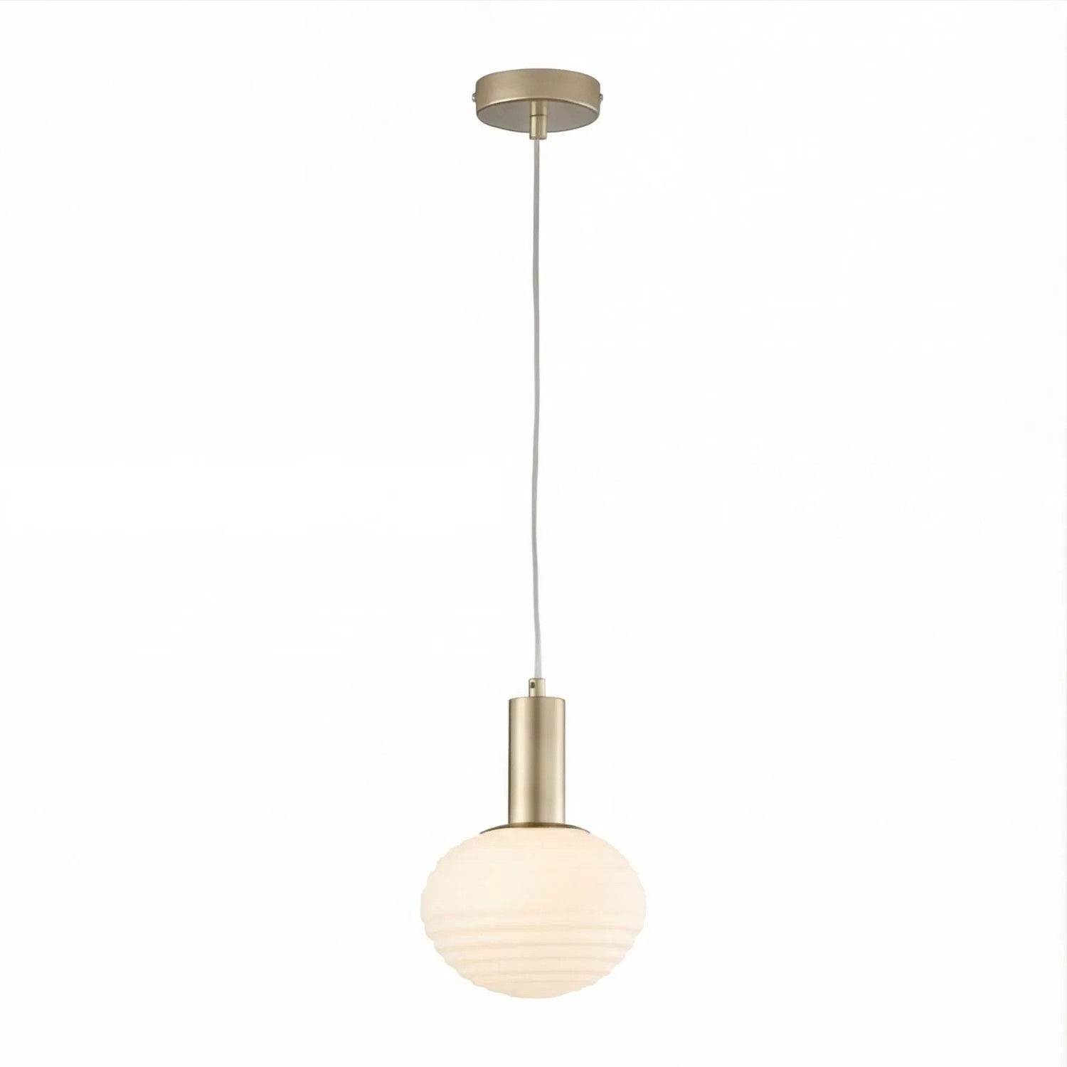 Licht-Erlebnisse Hängeleuchte Weiß Gold Rund DM 18 CM Höhenverstellbar Aus Glas Metall E27