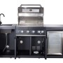 Buschbeck Outdoorküche Liverpool Schwarz mit Gasgrill, Spüle und Kühlschrank.