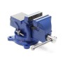 Robuster blauer Wiltec Heavy Duty Schraubstock mit geriffelten Klemmbacken und Amboss für Werkbank.