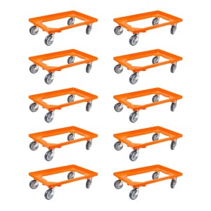 10er Set PROREGAL Transportroller für Euroboxen, 60x40 cm, orange, mit Gummirädern. Transporthilfen für Lager und Werkstatt.