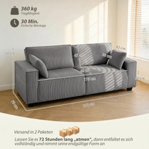 HOMCOM 3-Sitzer Sofa 218L x 79B x 91H cm