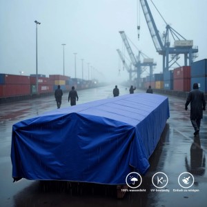 Blaue Wiltec Abdeckplane schützt Objekt im Regen. Robuste, wetterfeste Gartenplane mit Ösen für Bau & Garten.