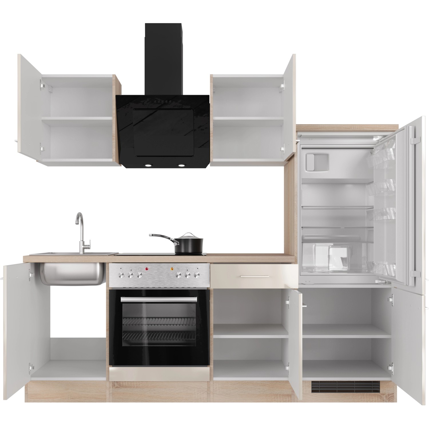 Flex-Well Exclusiv Küchenzeile/Küchenblock Orlando 220 cm Kaschmir Glanz - Sonoma Eiche
