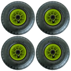 4er Set TRUTZHOLM Sackkarrenräder, Luftreifen 260x85mm, grüne Felgen, für Baumaschinen.