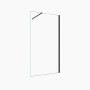 Walk-In Duschwand 30x200cm mit Stabilisierungsstange, 8mm Nano Glas und schwarzem Rahmen.