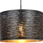 Schwarze Globo Pendelleuchte Tunno aus Metall mit goldenem Innenleben und Dekorstanzungen.