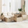 Beige 7-tlg. vidaXL Garten-Sofagarnitur aus Rattan mit Kissen und Tisch, ideal für Terrasse und Garten.