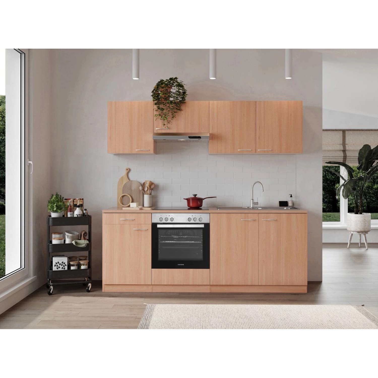Respekta Küchenzeile/Küchenblock KB210BBEC 210 cm Buche Nachbildung