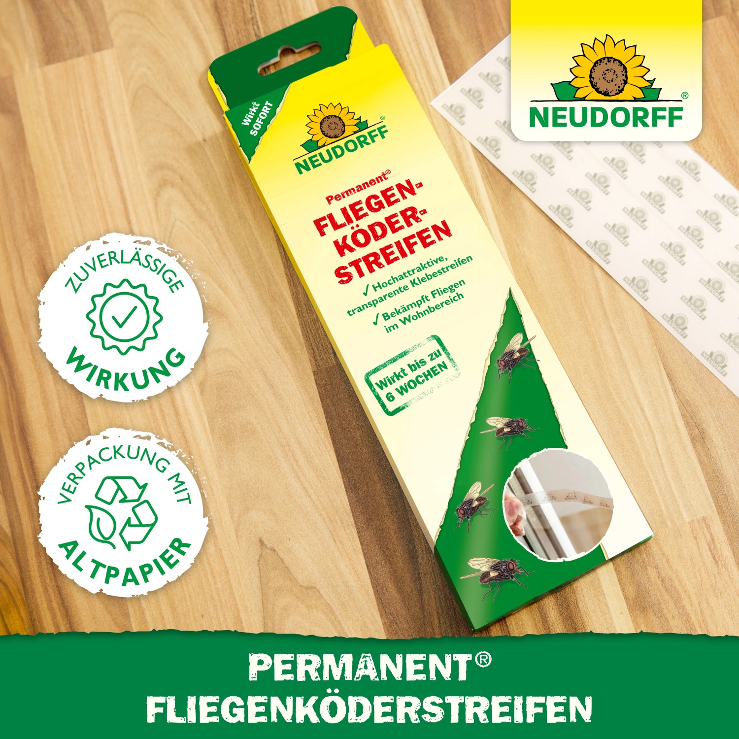 Neudorff Permanent Fliegenköder-Streifen, 6 Stück. Fliegenfalle für den Innenbereich.