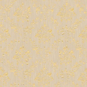 Beige-goldene Barock Tapete mit Glitzer-Effekt für Wohn- und Esszimmer.