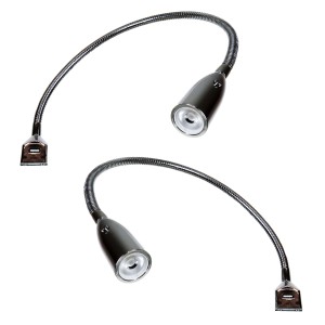 2er Set flexible LED Bettleuchten in Silbergrau mit USB-Ladefunktion, warmweißes Licht.