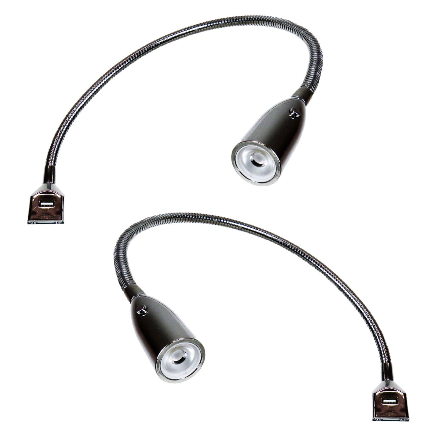 kalb Flexible LED Bettleuchte Silbergrau Warmweiß Leseleuchte Mit Integrierter USB Ladefunktion 2er Set Chrom