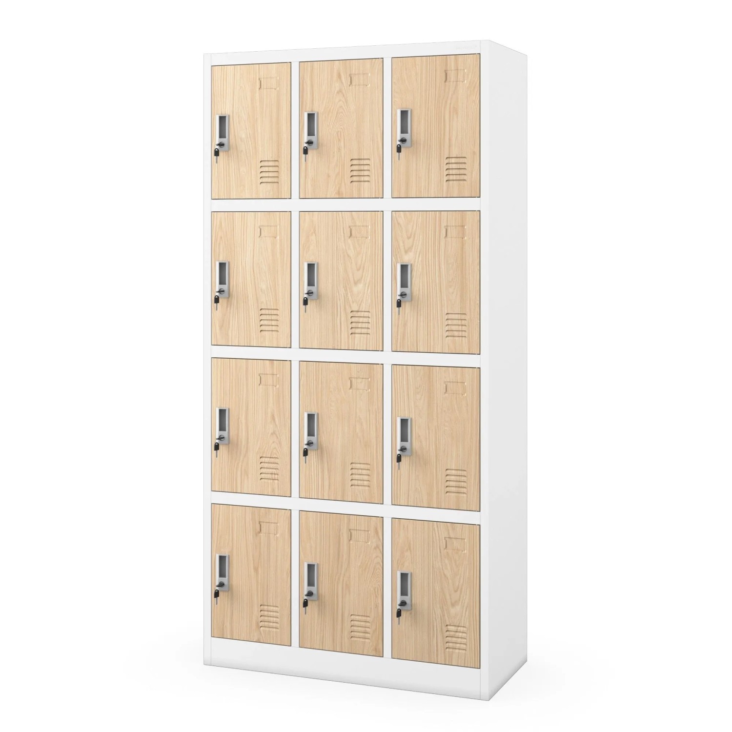 JAN NOWAK Spind Fächerschrank Schließfachschrank mit 12 Fächern MARCIN  185 x 90 x 40 cm Eco Design Weiß Sonoma Eiche