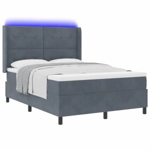 Dunkelgraues Boxspringbett mit LED-Lichtleisten, Samtbezug, 140x200 cm.