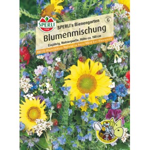 Sperli Blumenmischung Bienengarten: Verpackung mit blühender Blumenvielfalt, ideal für Bienen.