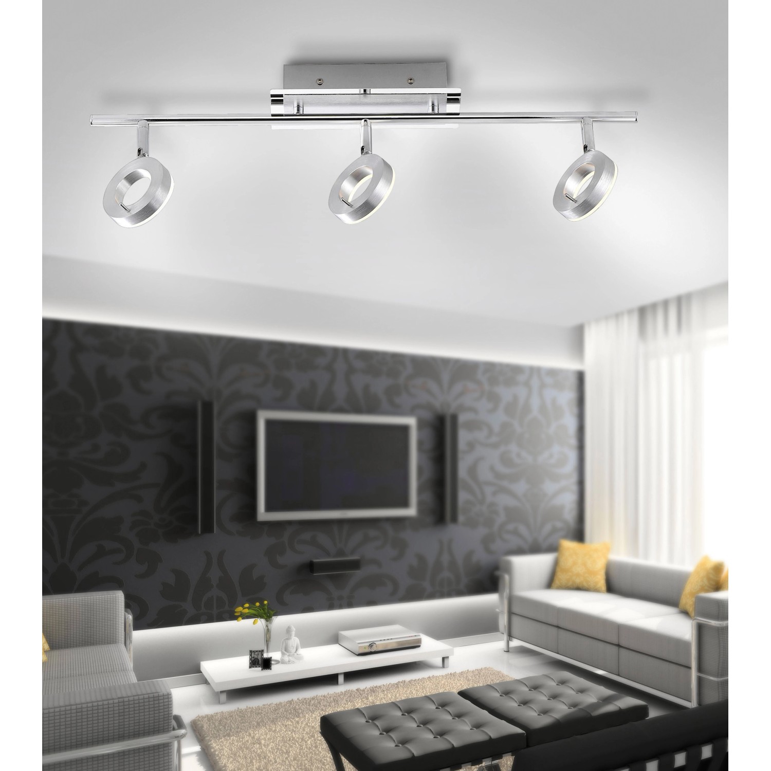 Moderne Paul Neuhaus LED Deckenleuchte Sileda, 3-flammig, Aluminium matt. Schwenkbare Spots für flexible Beleuchtung.