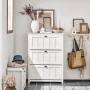 Weißer SoBuy Schuhkipper FSR162-W mit 3 Klappen im Flur, dekoriert mit Accessoires.