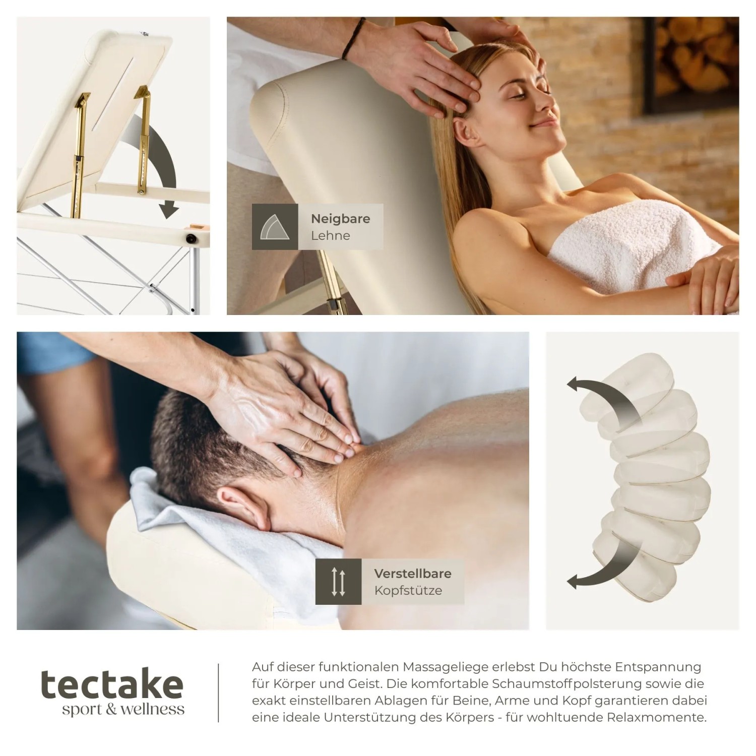 Tectake 3 Zonen Massageliege  Breite 61 cm  Polsterung 5 cm Inklusive Tragetasche  180 x 61 x 68 cm Beige_7