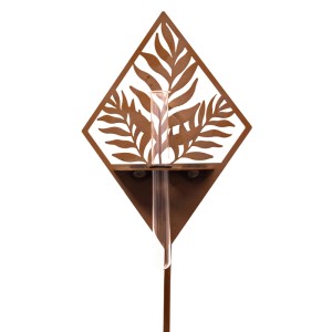 Ferrum Art Design Gartenstab Farn-Muster, Rostbraun mit Reagenzglas.