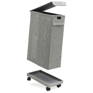 Grauer DuneDesign Wäschekorb mit Rollen, 50 Liter, ca. 20x40x60cm, mit Deckel.