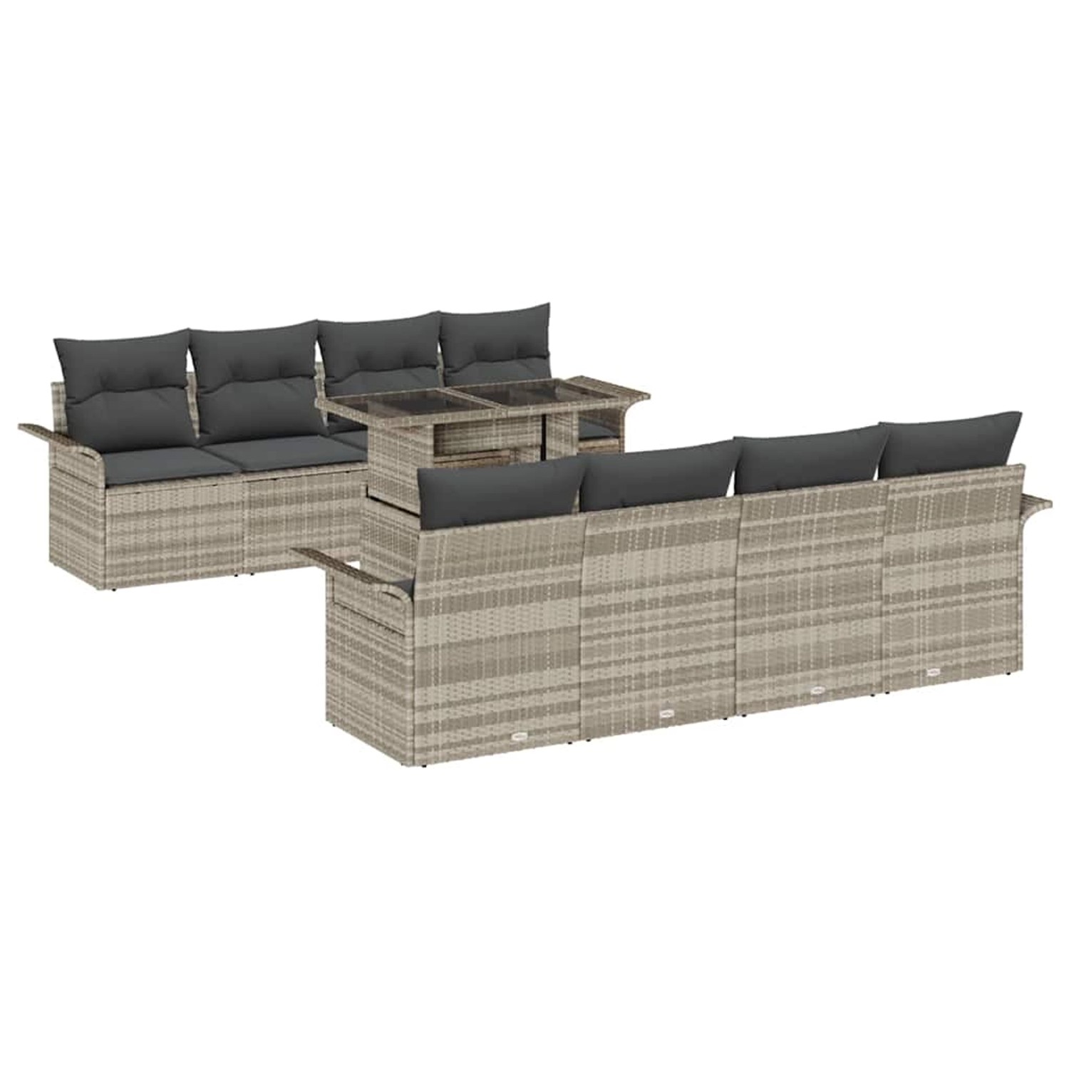 vidaXL Garten-Sofa-Set mit Kissen 9-Tlg Hellgrau Poly Rattan 3348248 günstig online kaufen
