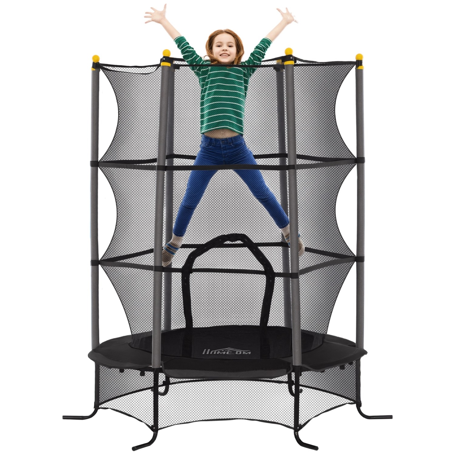 HOMCOM Kids Trampoline Stahl Kunststoff Schwarz Ø163 x H190 cm