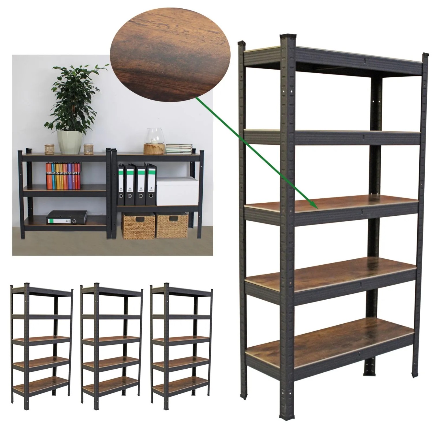 TRUTZHOLM 4x Wohnzimmerregal 150x75x30 cm Dunkel Traglast 650 kg günstig online kaufen