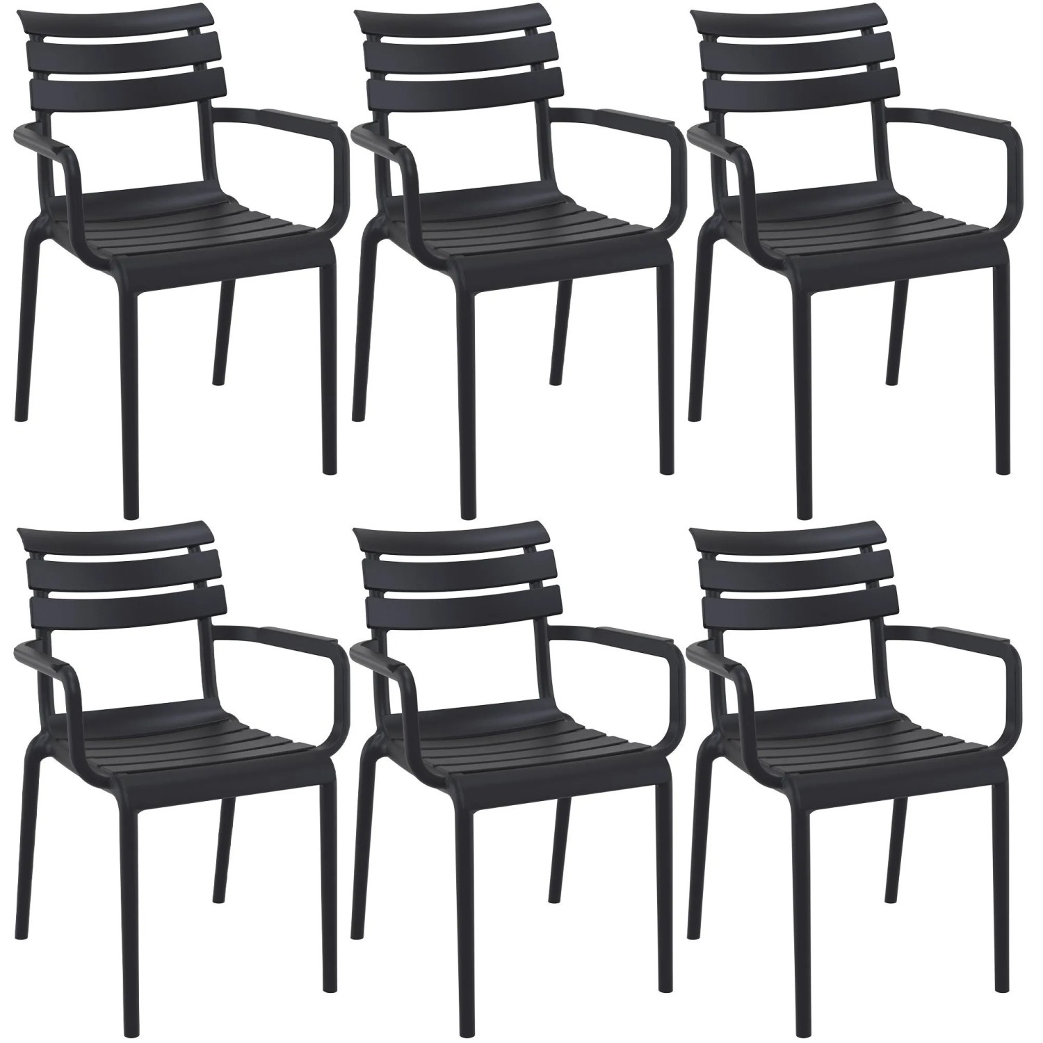 DELUKE Gartenstuhl LARS 6er Set 58x59x85cm Kunststoff Schwarz Stapelstuhl Loungestuhl Garten Outdoor-Stuhl