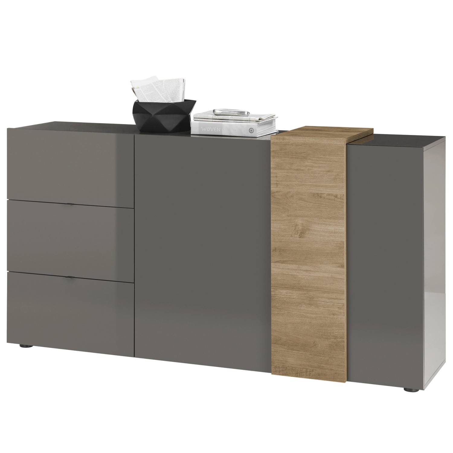 expendio Sideboard Pasko 4 Dunkelgrau Hochglanz 181x94x44 cm günstig online kaufen