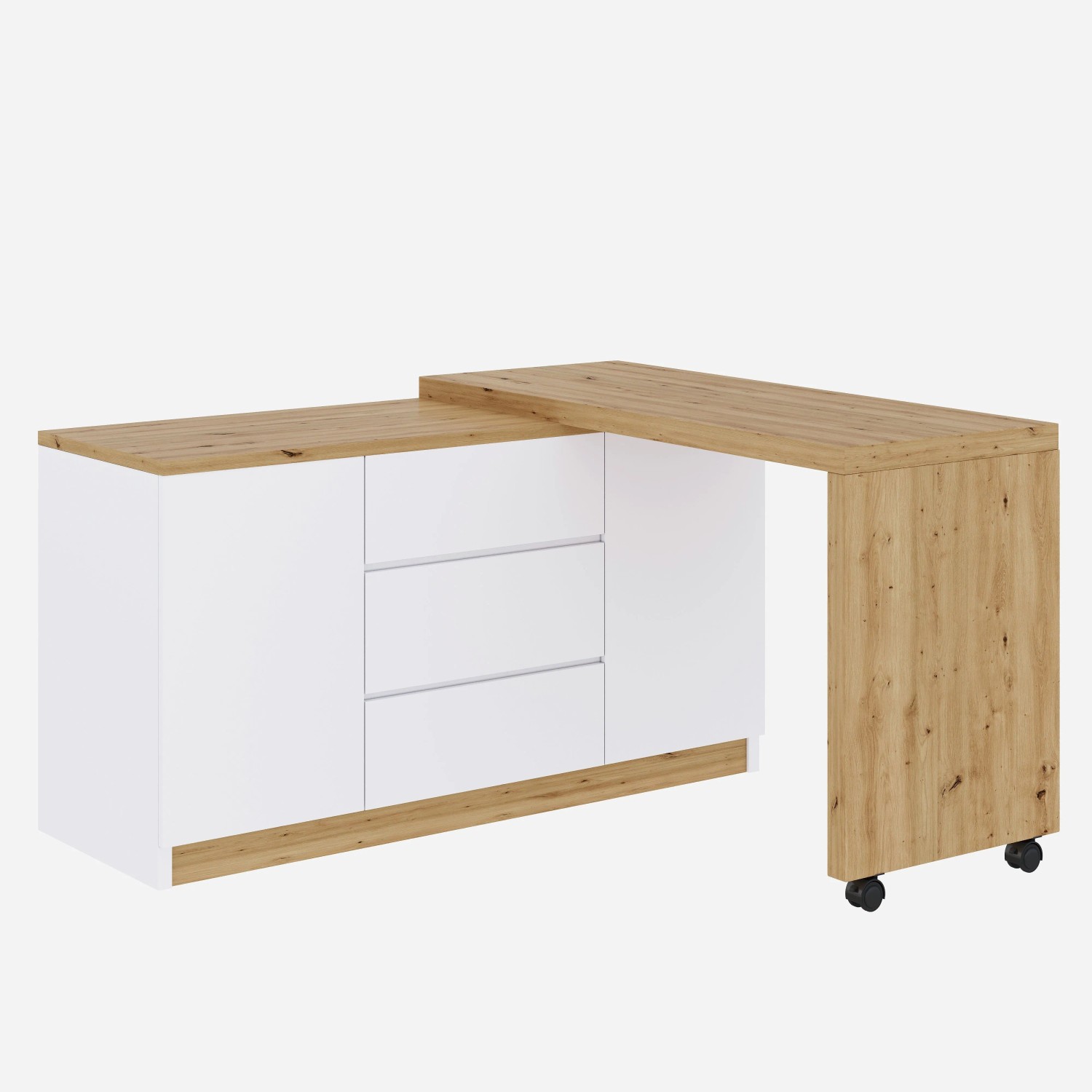 okwish Schreibtisch Klapper Eckschreibtisch mit Feststellbaren Rollen 120 x 50 cm Weiß/Natur