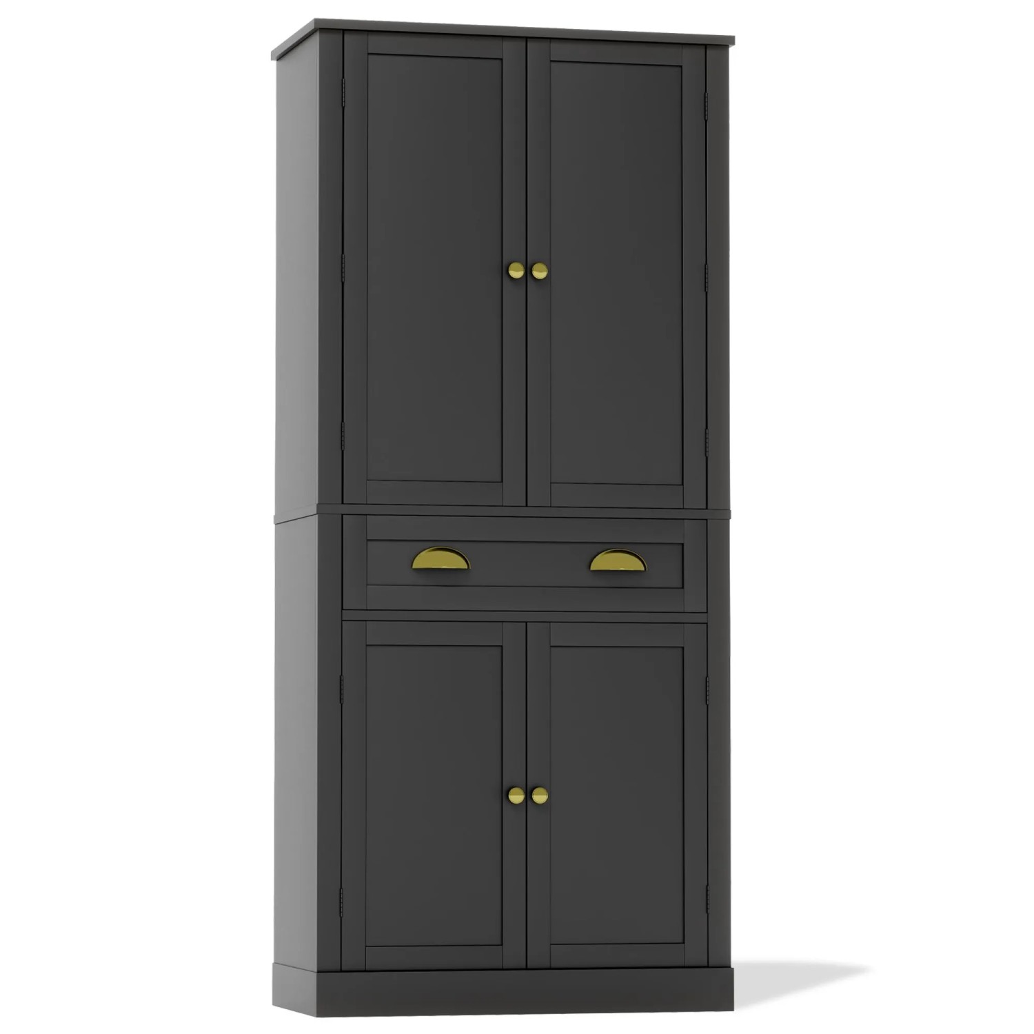 okwish Aufbewahrungsschrank mit Türen Schublade Verstellbaren Ablagen Küche 80x40x182cm Schwarz