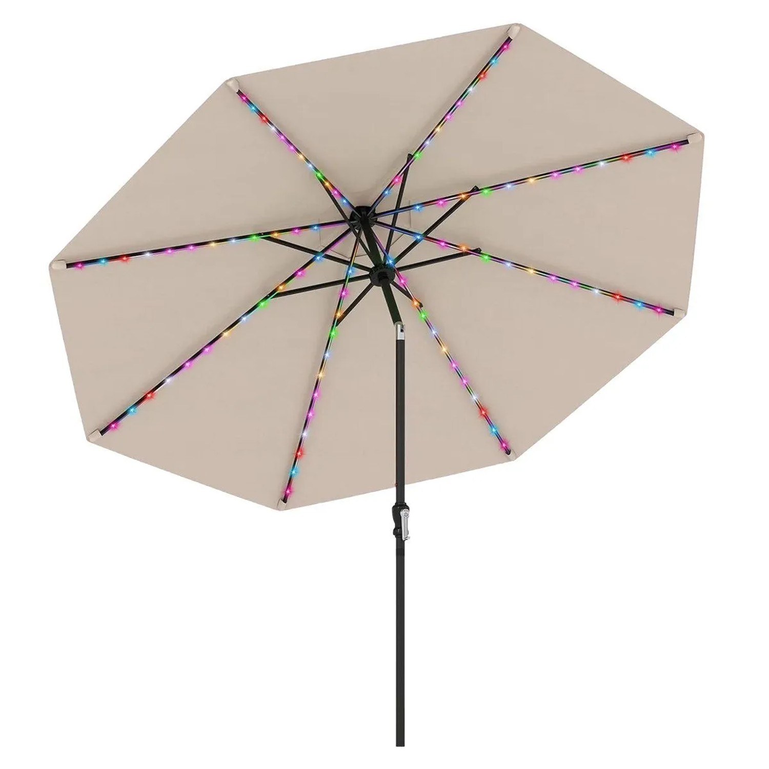 Costway Sonnenschirm 300 cm mit Led-Solar-Beleuchtung 9 Modi Beidseitig um 35° Knickbar Beige