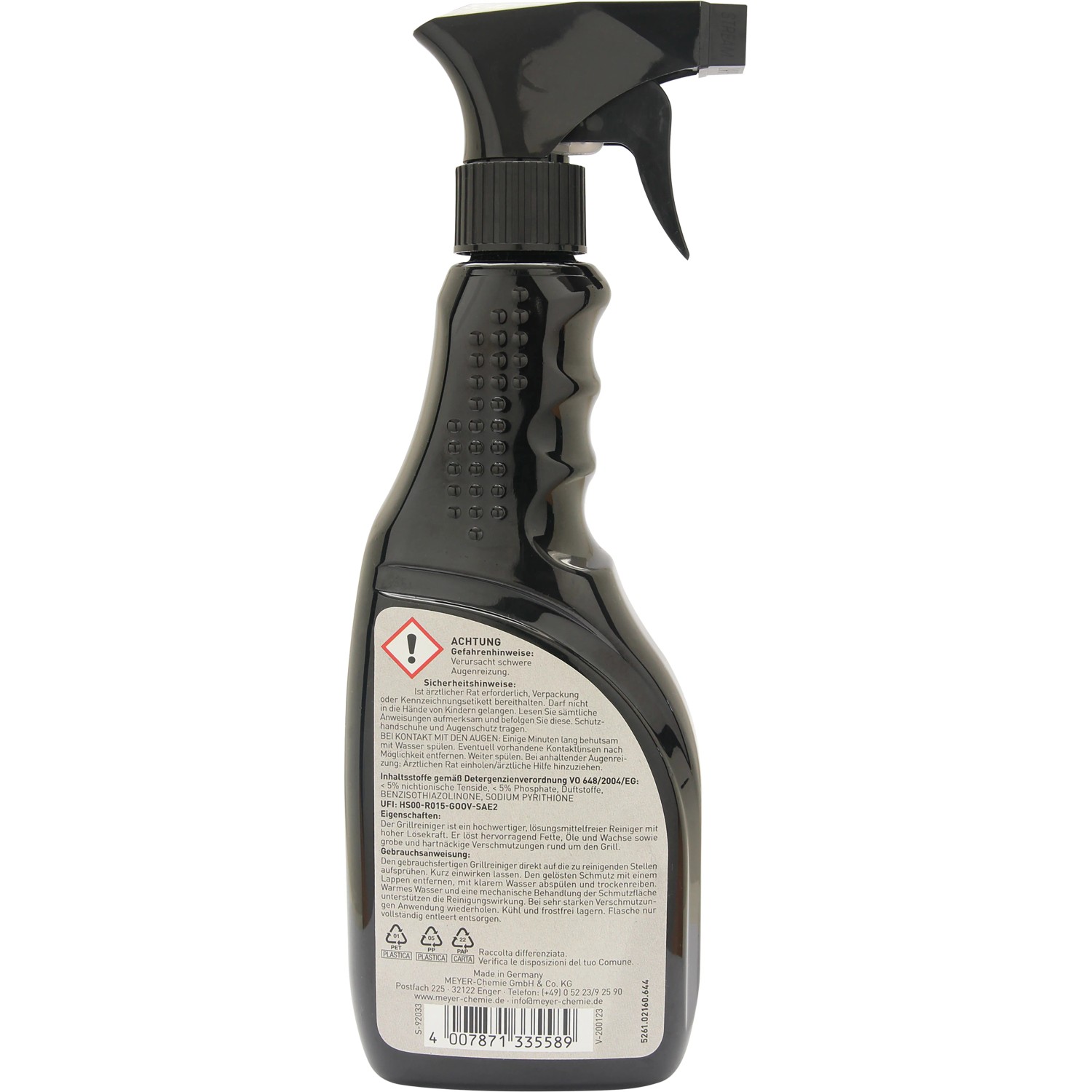Schwarzes Jamestown Grill Reinigungsspray, 500 ml Flasche mit Sprühkopf für die Grillreinigung.