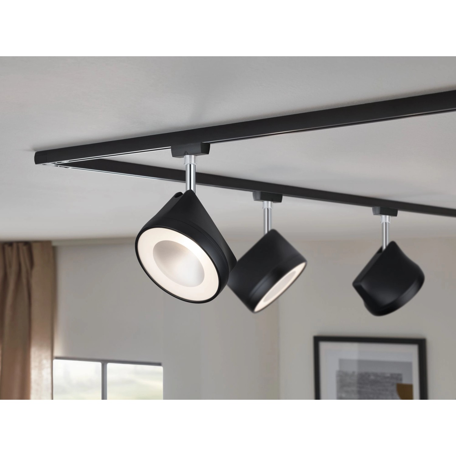 Paulmann URail LED-Spot Arena, schwarz matt/chrom, 14W, 2700K, dimmbar, an Schienensystem.