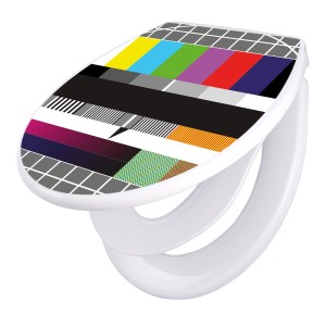 Banjado Familien WC-Sitz mit Absenkautomatik und Testbild-Motiv.