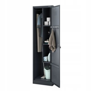 Jan Nowak AGNES Besenschrank, anthrazit, 185x50x50cm, mit Regalen, Stange und Haken.